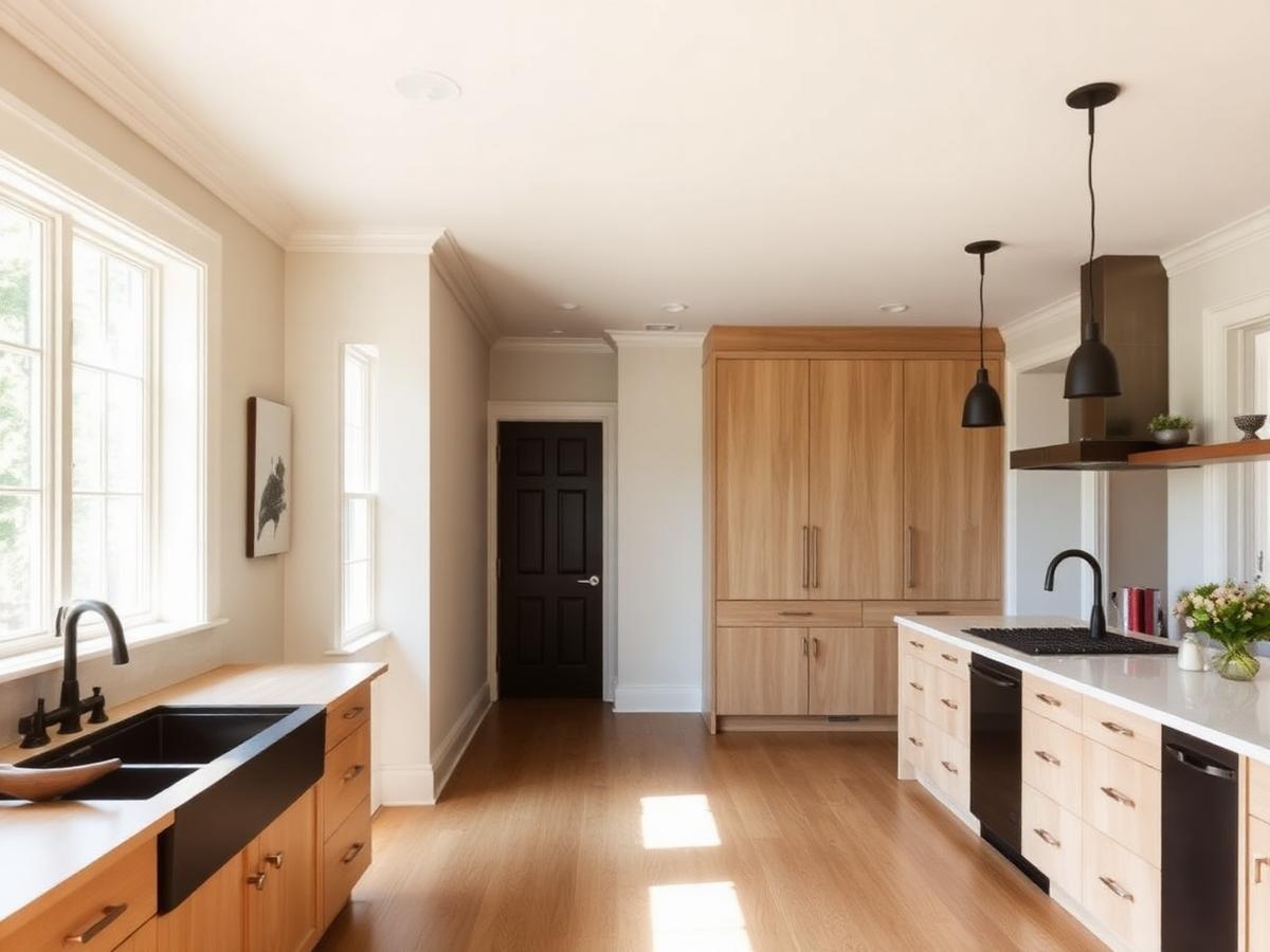 Renovated kitchen with white oak cabinetry, natural light and restrained modern finishes